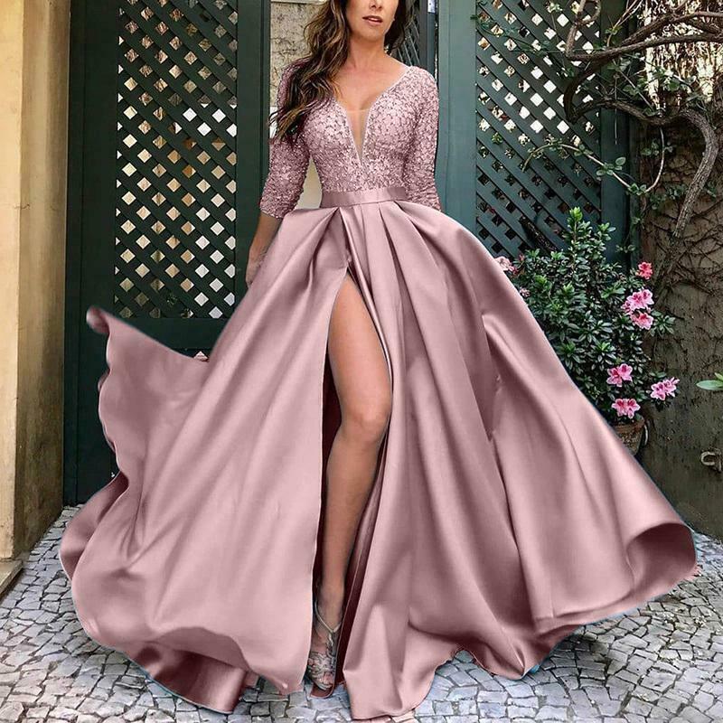 2024 Solid V-Neck Long Sleeve Maxi Dress - Y2K Aesthetic Party Dress for Chic Looks