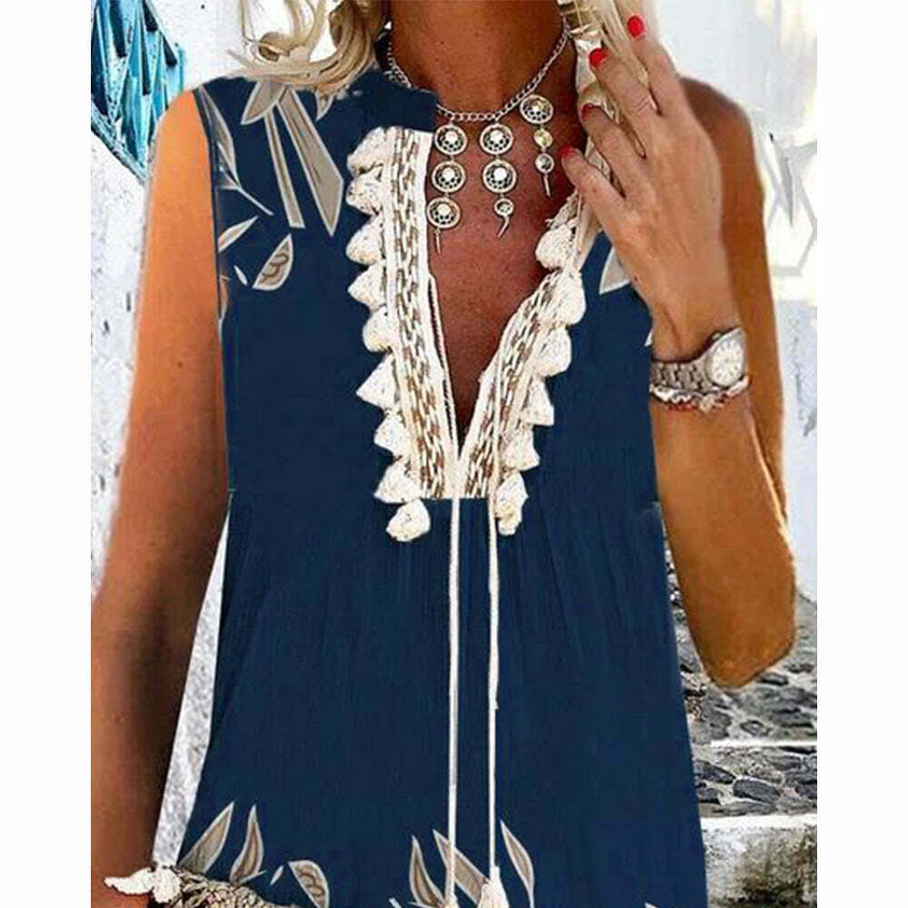 2024 Women’s Boho Tank Dress with Tassel Decor - Y2K Aesthetic Sleeveless Style