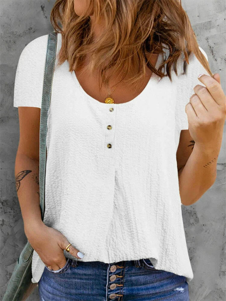 2024 Y2K Aesthetic Casual Solid Color Linen Cotton T-Shirt Blouse for Cute Outfits