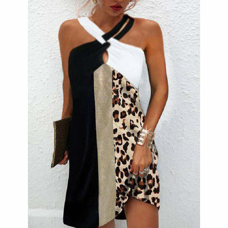 2024 Y2K Halter Neck Leopard Print Mini Dress - Cute Coquette & Grunge Aesthetic Style