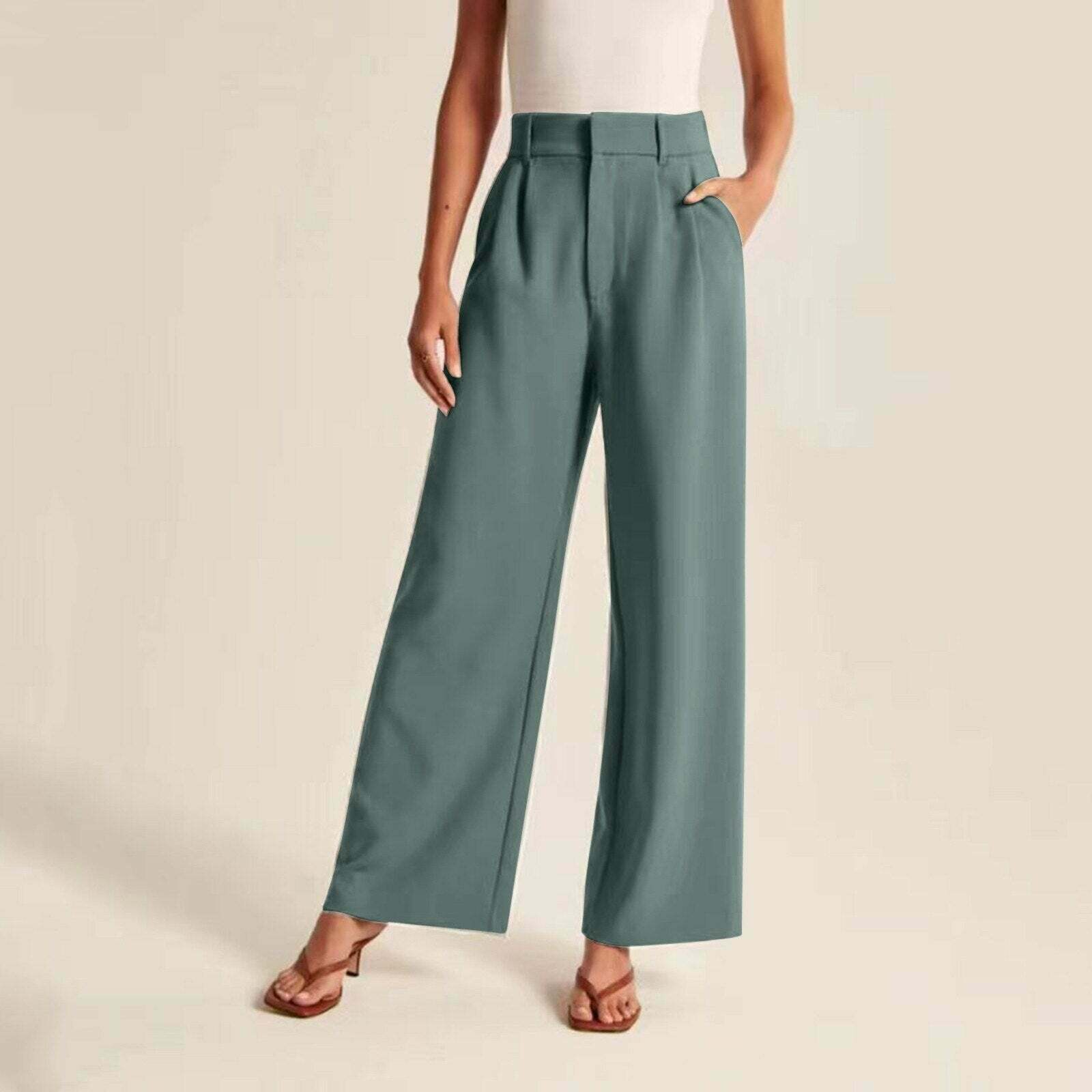 2024 Y2K Retro Wide Leg Trousers - Vintage Aesthetic Business Pants for Chic Style