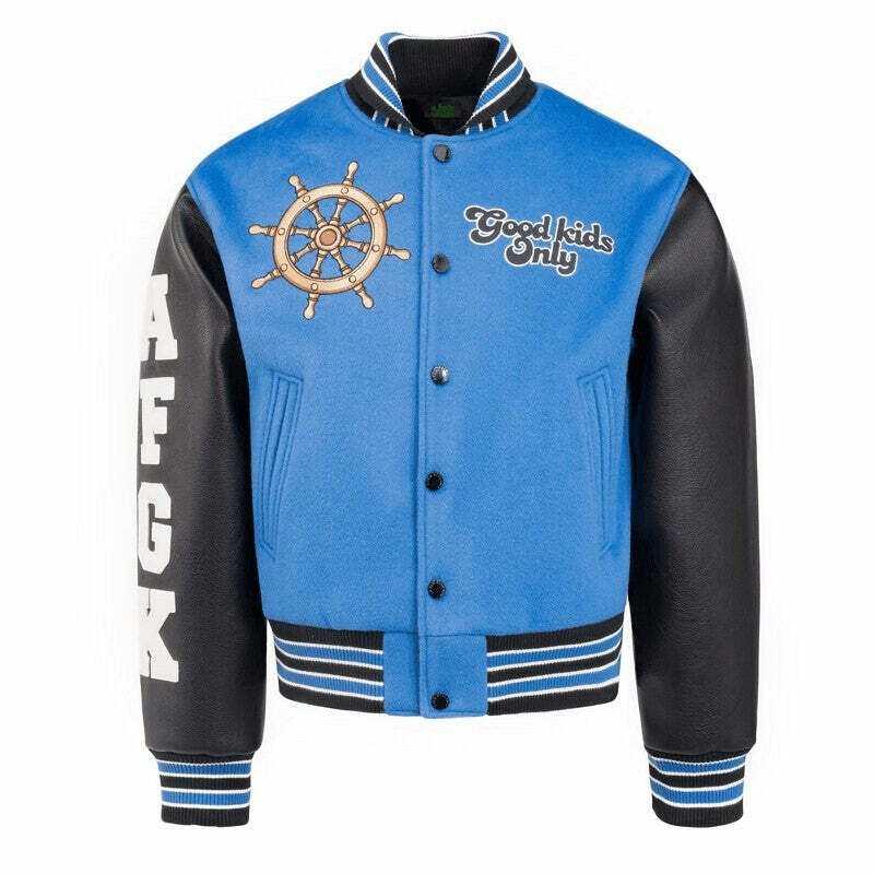 AFGK Blue Y2K Varsity Jacket - Retro 90s Grunge Outfit for Summer Parties & Clubbing