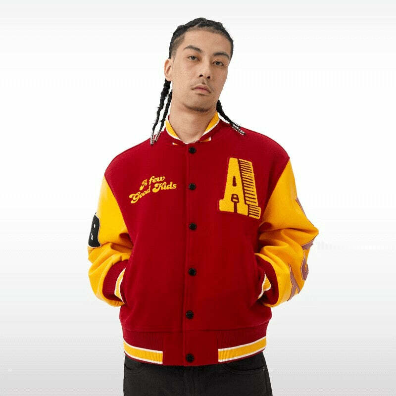 AFGK Red Varsity Jacket - Y2K Grunge Style for Summer, Retro 90s Party & Club Outfits