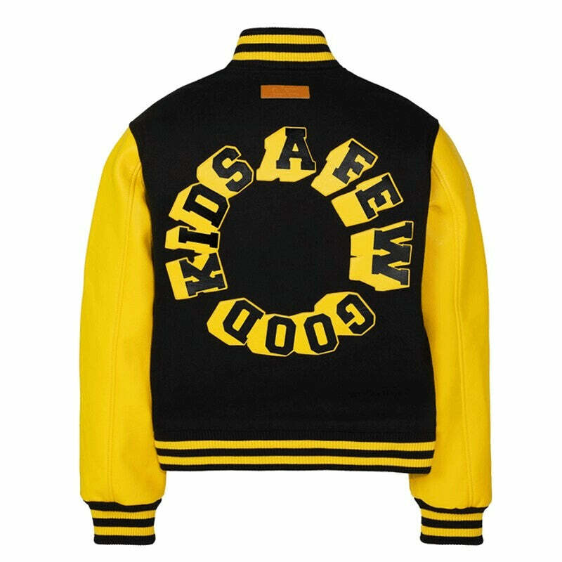 AFGK Yellow Varsity Jacket - Y2K Grunge Style for Summer, Retro 90s Fashion Essential