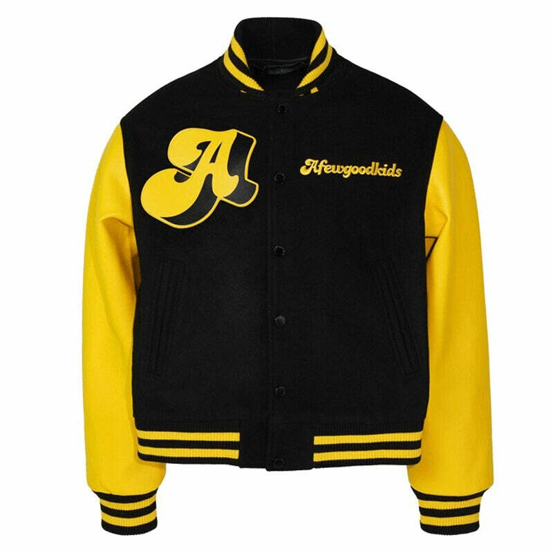 AFGK Yellow Varsity Jacket - Y2K Grunge Style for Summer, Retro 90s Fashion Essential