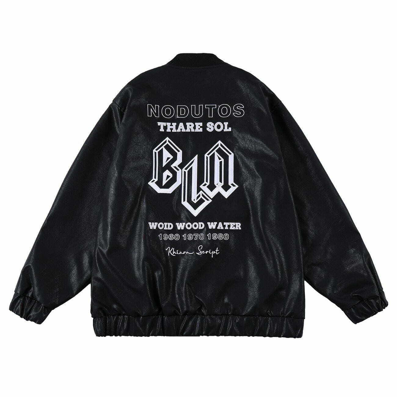 BNL' Letter Embroidered PU Jacket - Y2K Grunge Style for Summer Parties & Retro Vibes