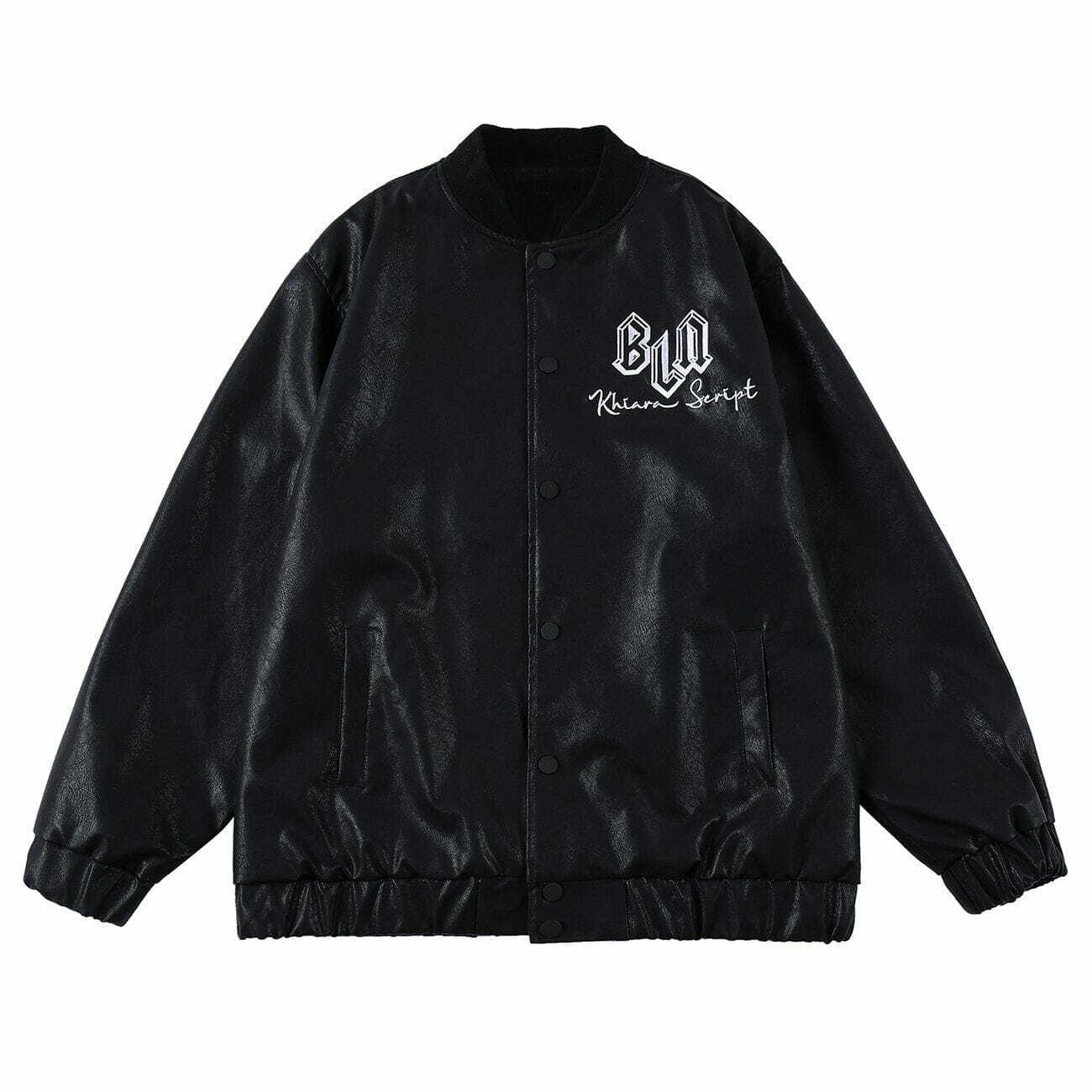 BNL' Letter Embroidered PU Jacket - Y2K Grunge Style for Summer Parties & Retro Vibes