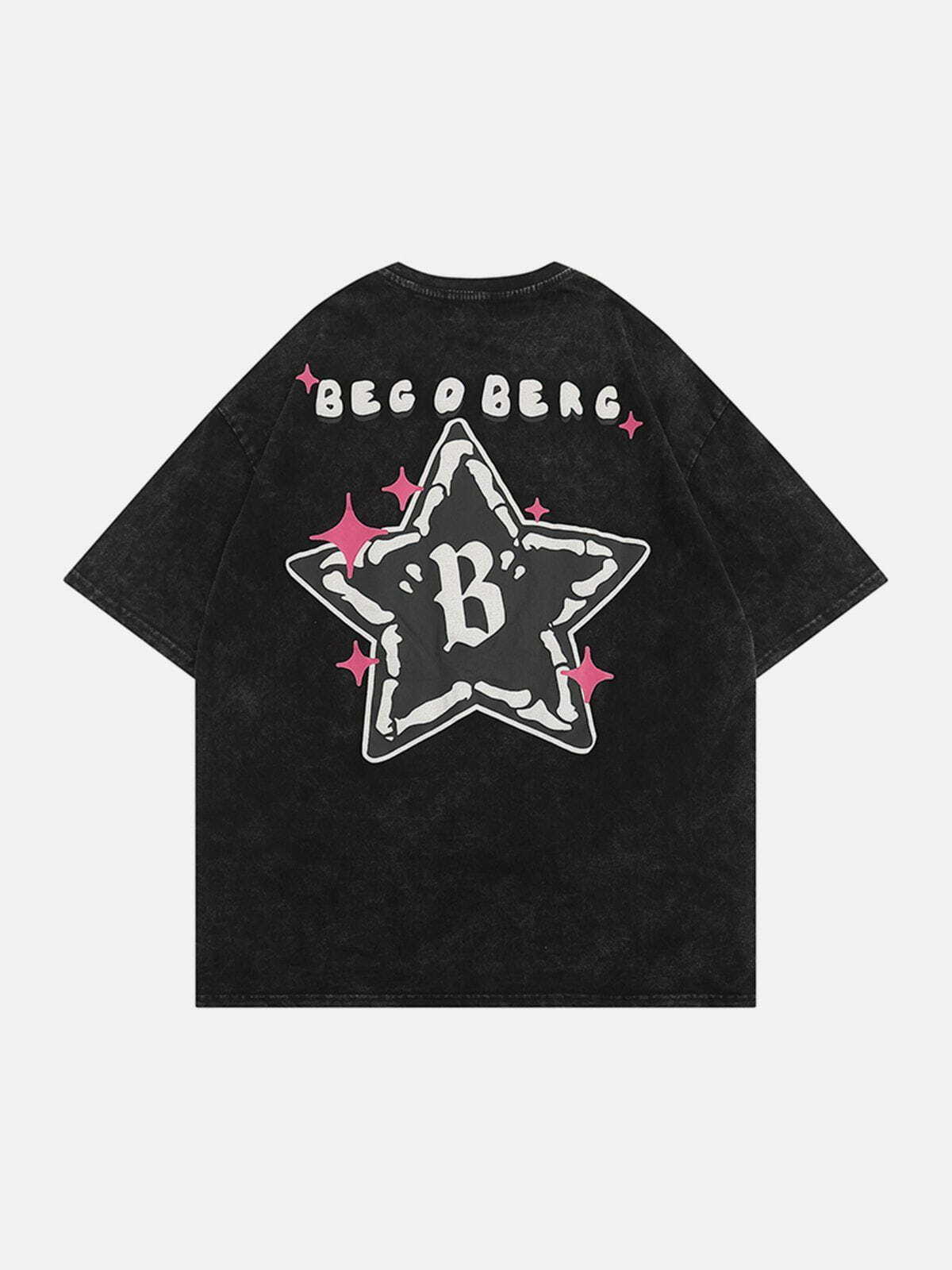 Bone Star Graphic Washed Tee - Y2K Grunge Summer Outfit, Retro 90s Style Top