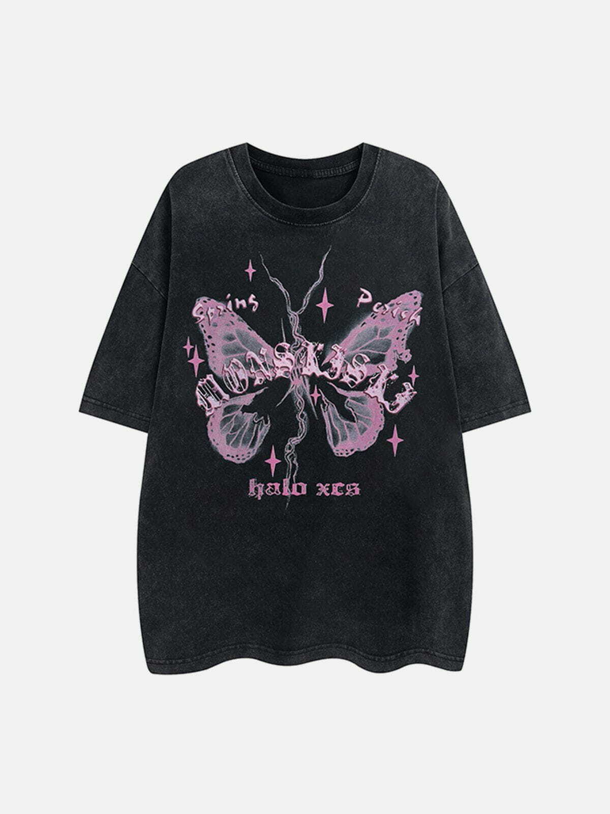 Broken Moth Y2K Star Print Tee - Retro 90s Grunge Top for Summer Party Outfits