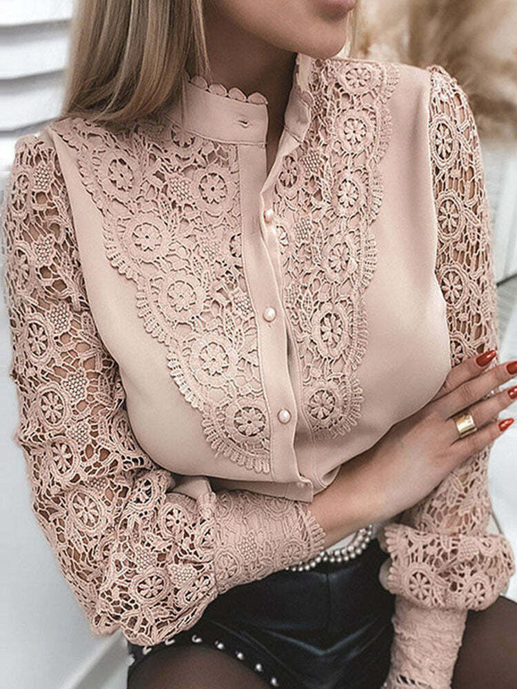 Chic Vintage Lace Spliced Long Sleeve Blouse - Y2K Aesthetic Cute Top for Stylish Outfits