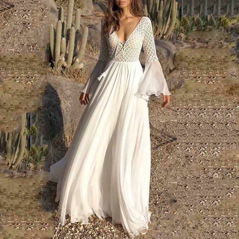 Chic Y2K Aesthetic White Lace Maxi Dress with Flare Sleeves for Coquette & Grunge Styles