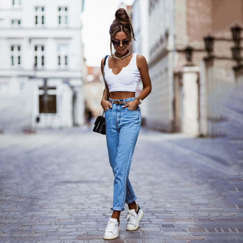 Chic Y2K Denim Jeans with Grunge Aesthetic - Vintage Style for Trendy Outfits