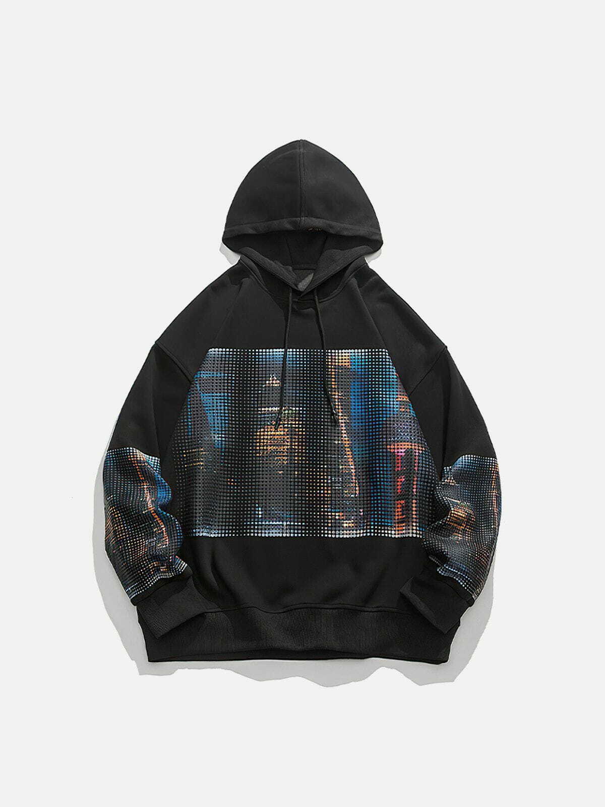 City Night Print Y2K Hoodie - Retro 90s Grunge Style for Summer Parties & Outfits