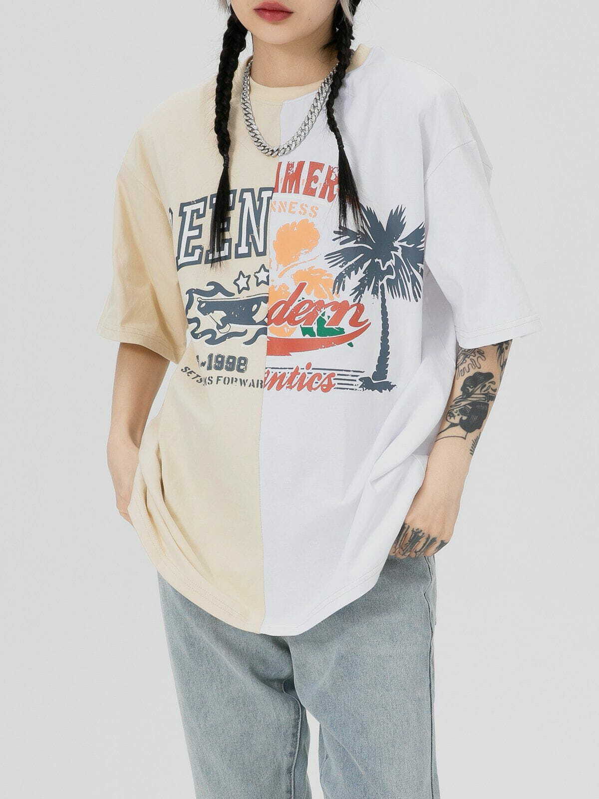 Coconut Tree Print Y2K Tee - Retro 90s Summer Outfit, Grunge Style Baby Tee for Women