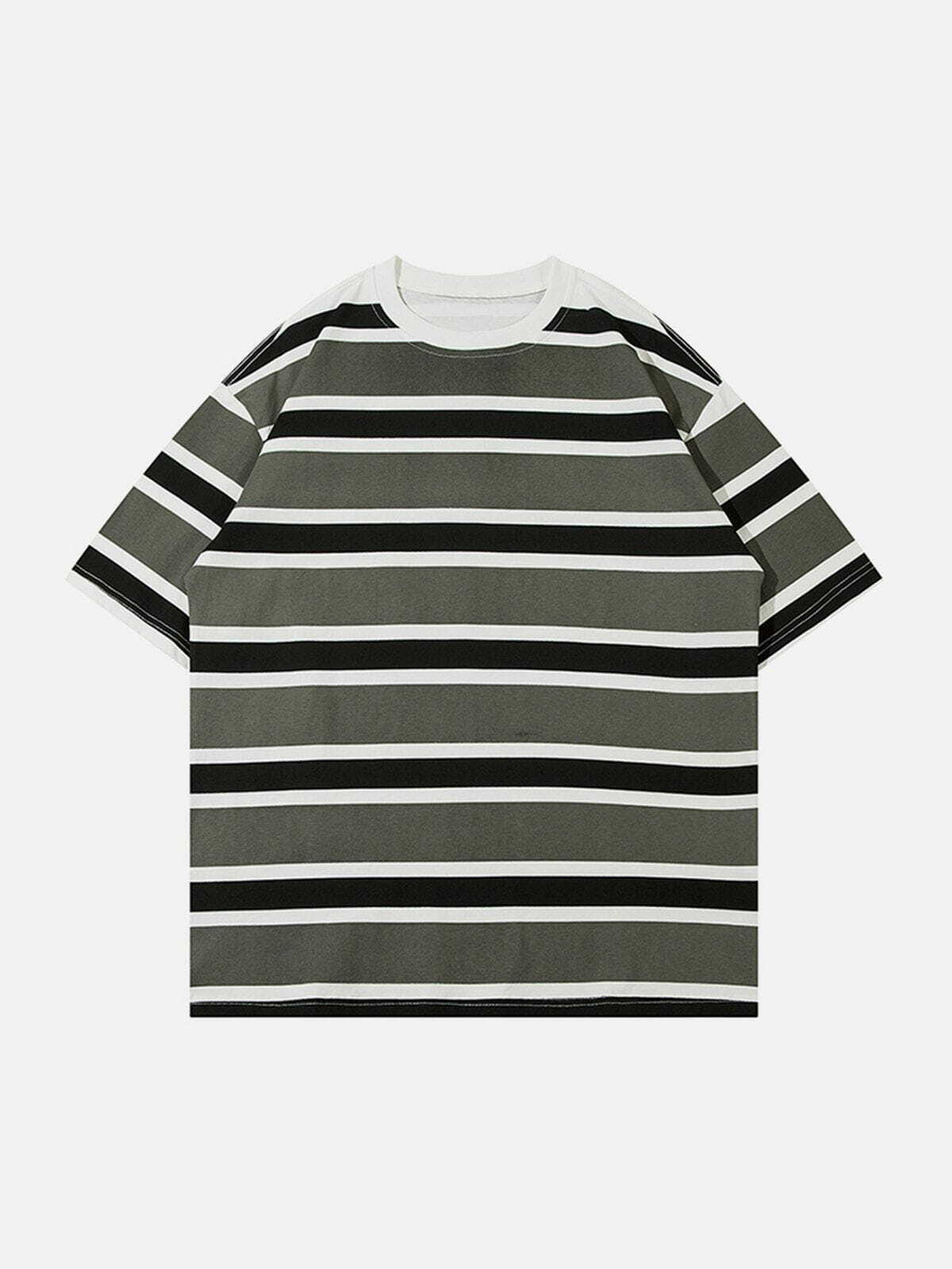 Color Clash Stripes Tee - Y2K Summer Outfit, 90s Grunge Style, Retro Fashion Top