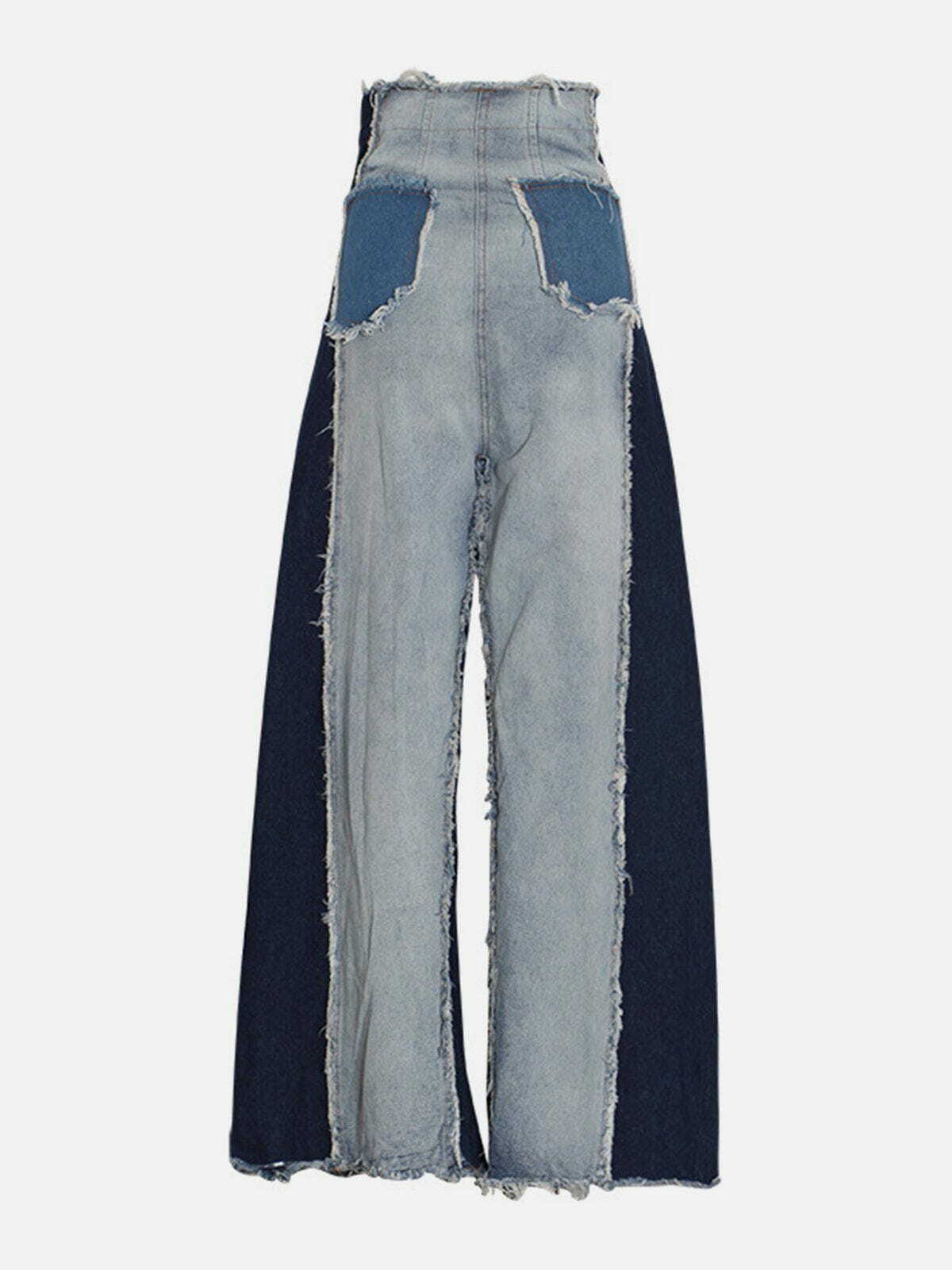 Color Clash Y2K High Waist Jeans - Retro 90s Grunge Outfit for Summer Parties