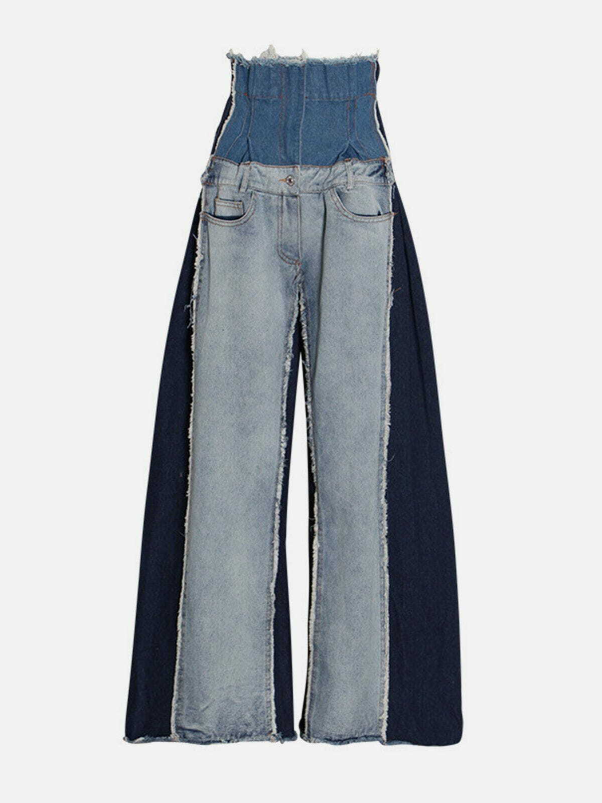 Color Clash Y2K High Waist Jeans - Retro 90s Grunge Outfit for Summer Parties