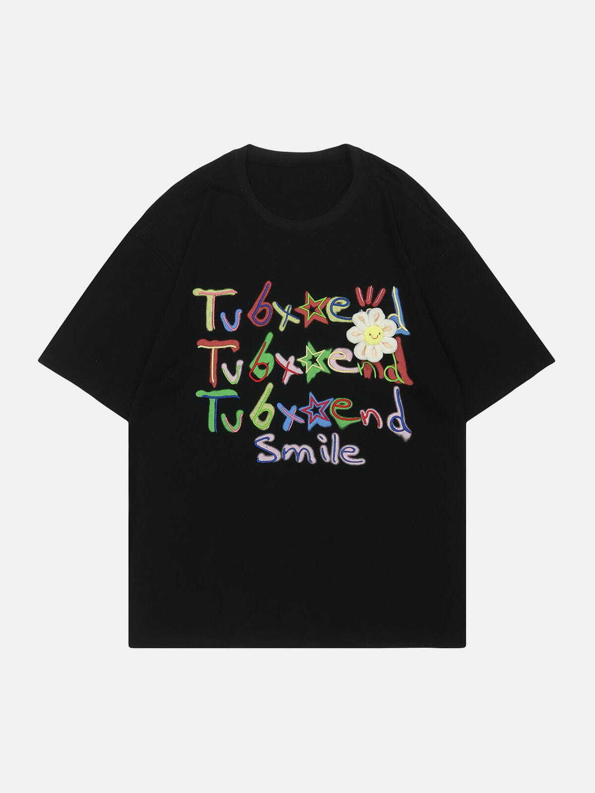 Colorful Embroidered Letter Tee - Y2K Grunge & 90s Summer Outfit Essential