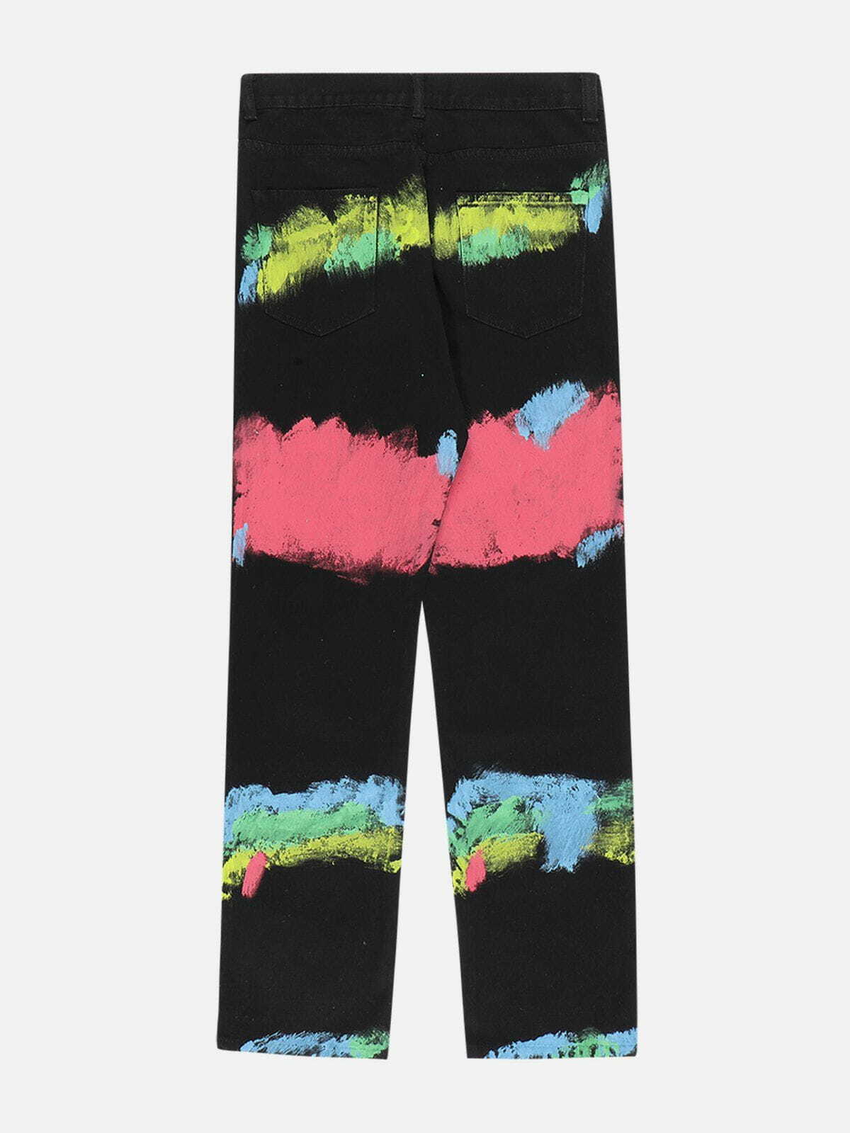 Colorful Ink Graffiti Y2K Jeans - Retro 90s Grunge Outfit for Summer Parties & Festivals