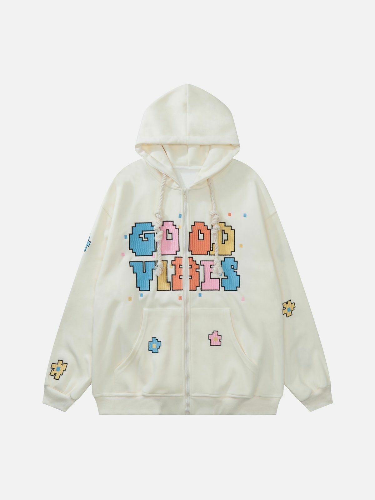 Colorful Letter Print Zipper Hoodie - Y2K Grunge Summer Outfit, Retro 90s Style