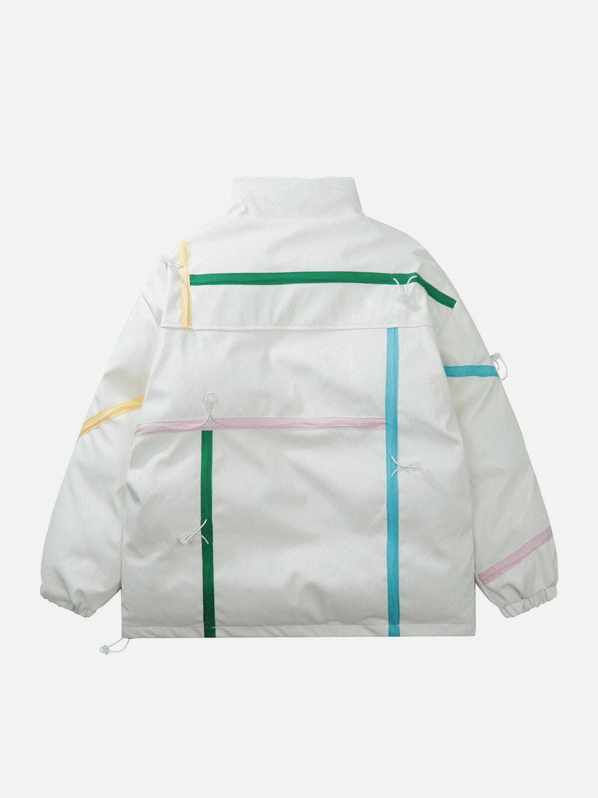 Colorful Lines Y2K Winter Coat - Retro 90s Grunge Style for Y2K Fashion Lovers