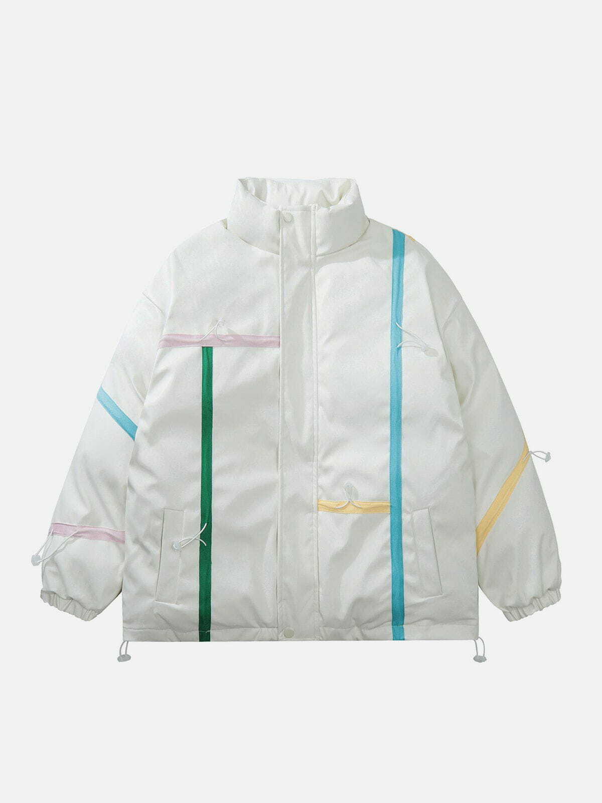 Colorful Lines Y2K Winter Coat - Retro 90s Grunge Style for Y2K Fashion Lovers