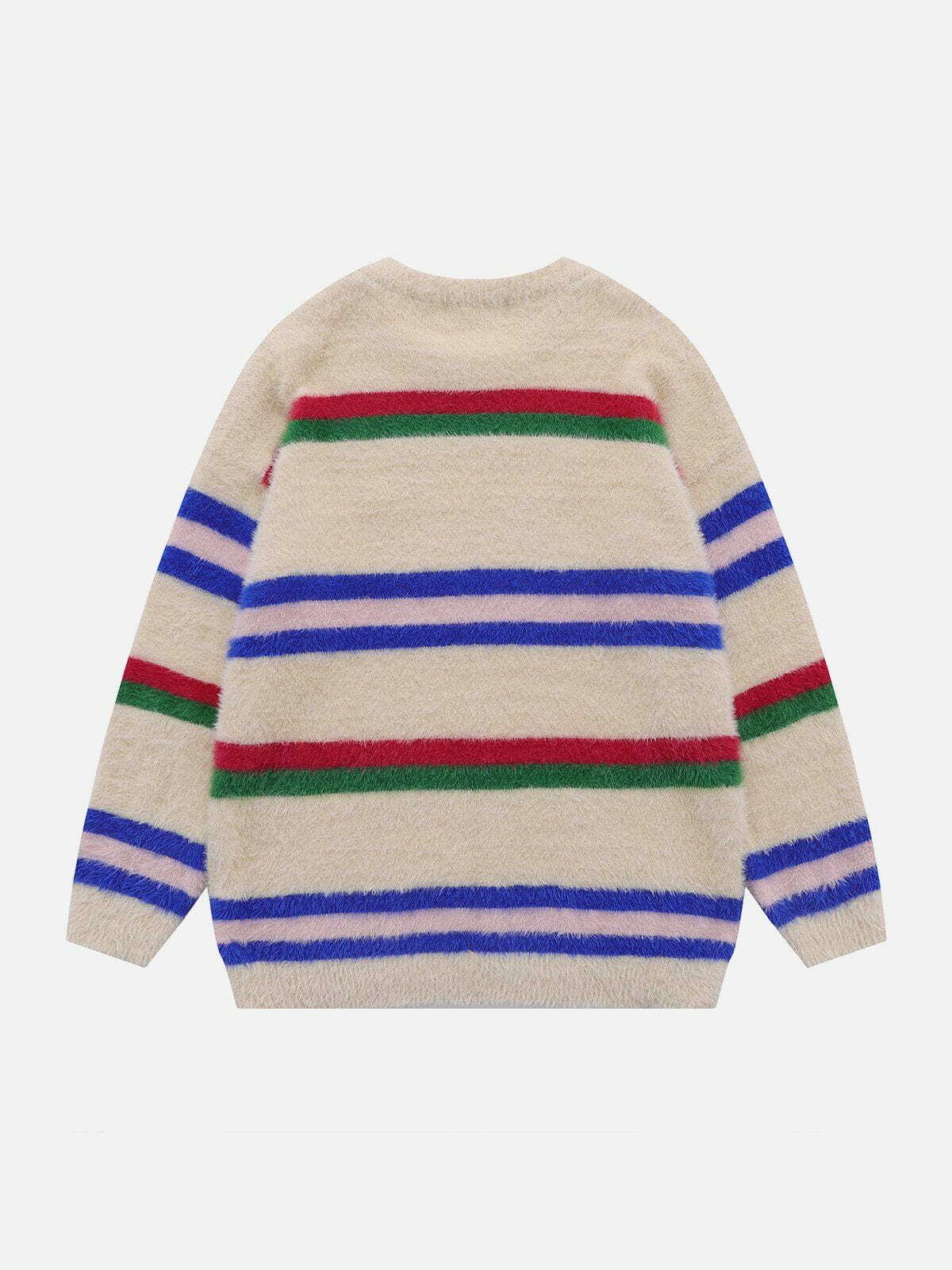 Colorful Striped Letter Sweater - Y2K Grunge Top for Summer & 90s Party Outfits