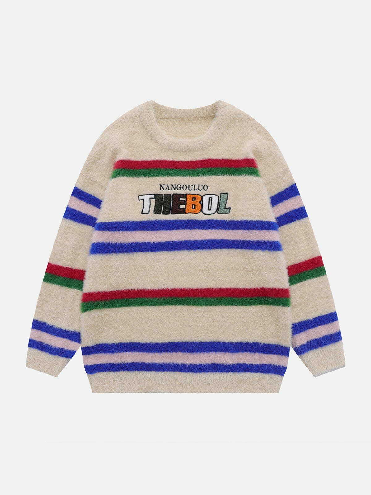 Colorful Striped Letter Sweater - Y2K Grunge Top for Summer & 90s Party Outfits