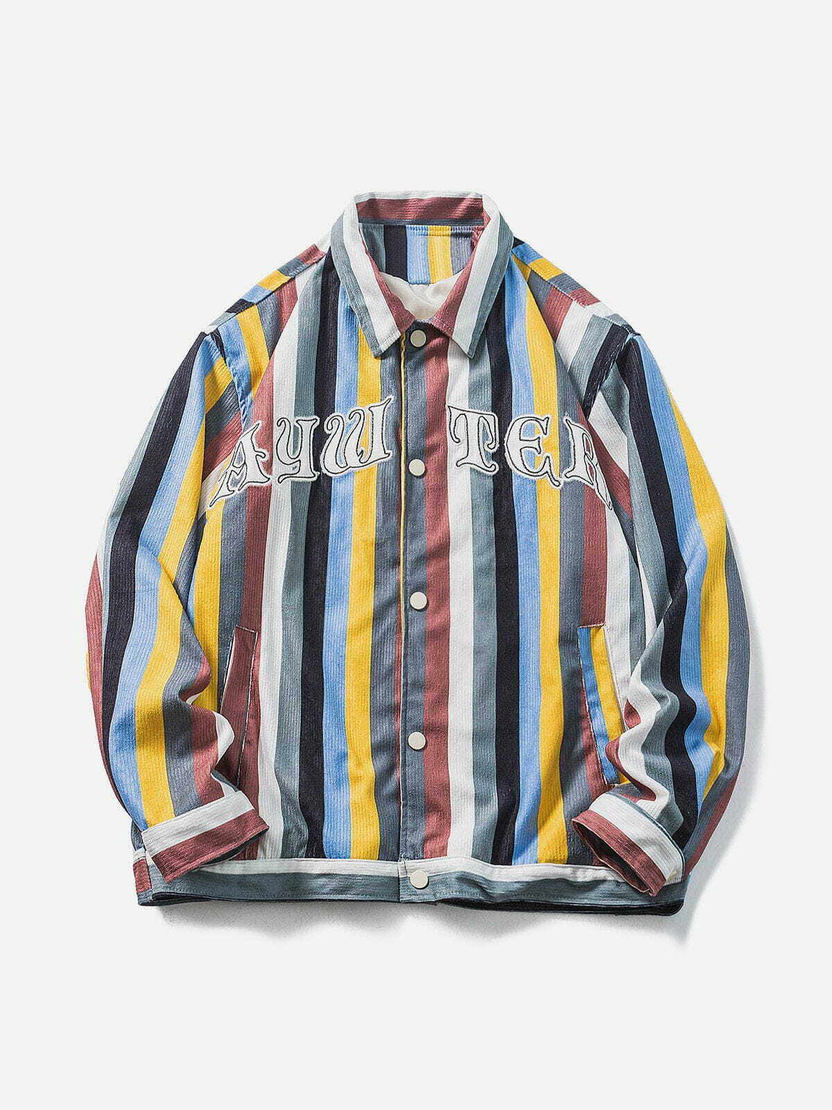 Colorful Vertical Stripes Y2K Corduroy Jacket - Retro 90s Grunge Summer Outfit Essential