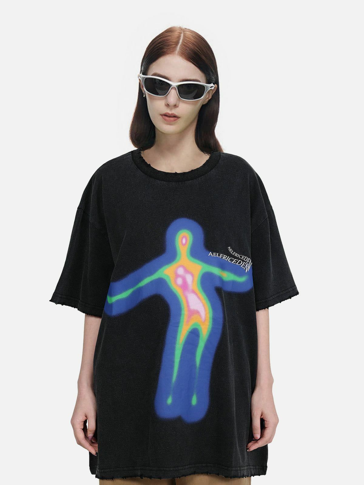 Distorted Portrait Graphic Oversized Tee - Y2K Grunge Summer Outfit, Retro 90s Style