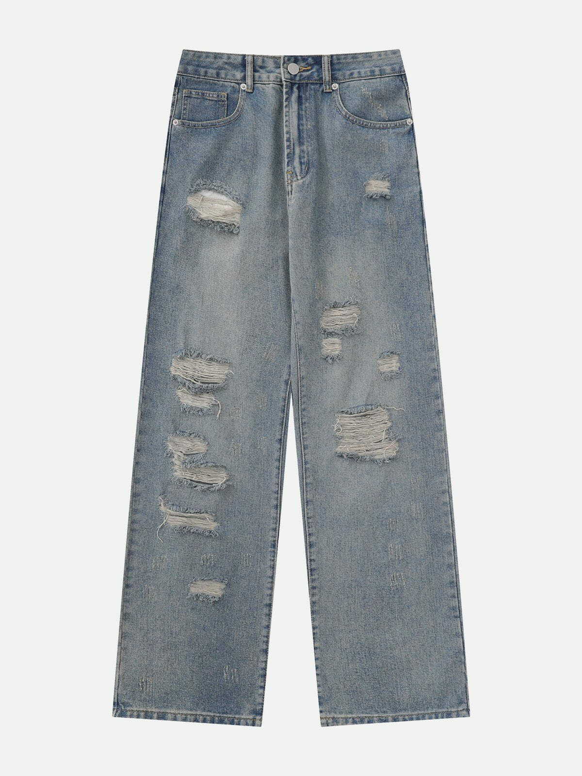 Distressed Washed Cotton Jeans - Y2K Grunge Style for Summer Outfits & 90s Fashion Vibes