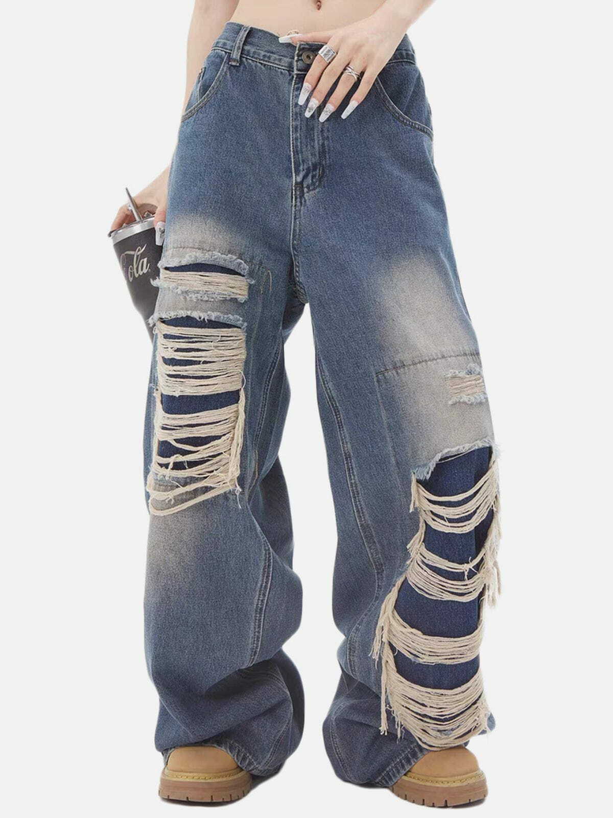 Distressed Y2K Jeans: Retro 90s Grunge Outfit for Summer Parties & Casual Looks