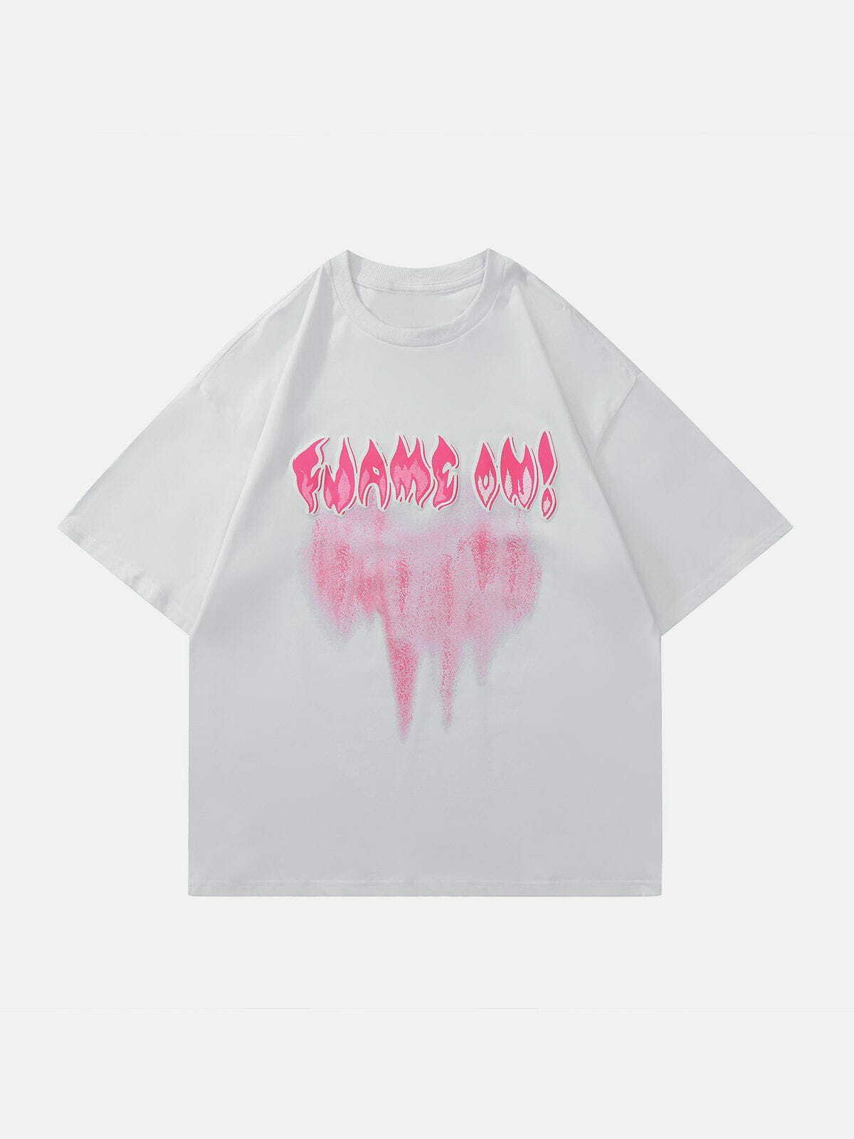 Flame Letters Tie Dye Graphic Tee - Y2K Summer Outfit, 90s Grunge Style Top