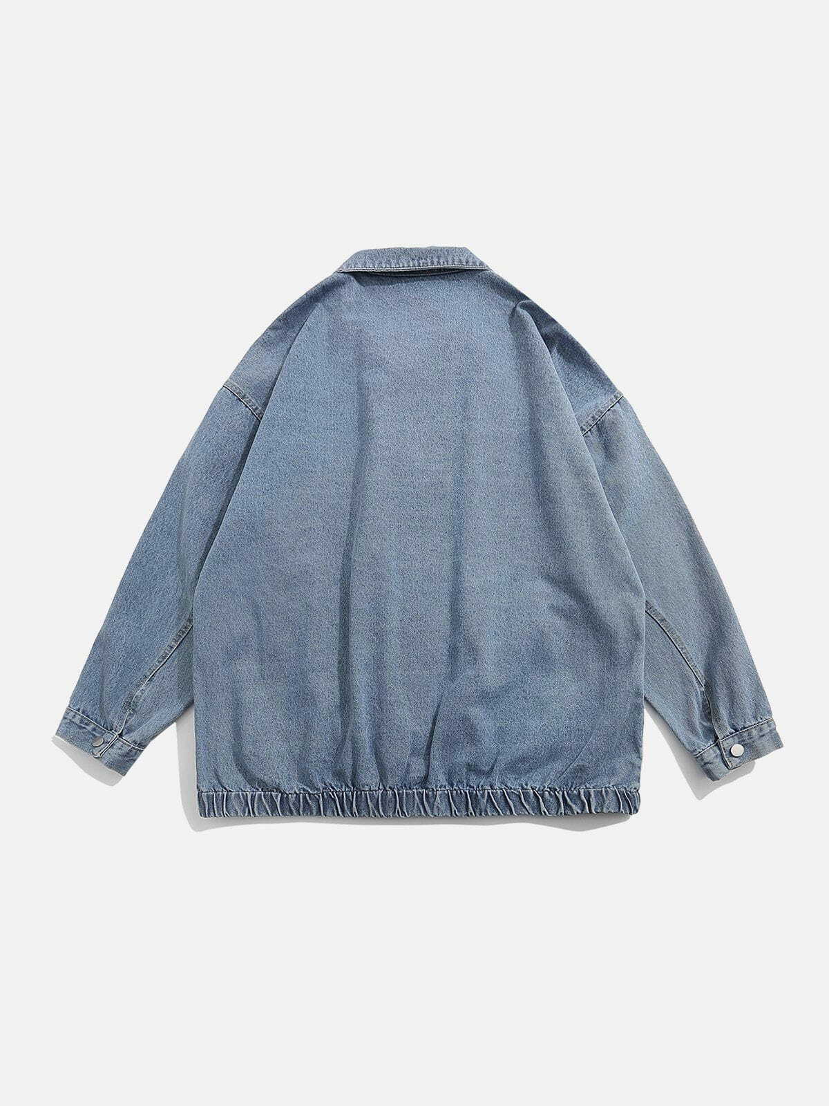 Flocked Bear Denim Jacket - Y2K Grunge Style for Summer, Retro 90s Fashion Outfit