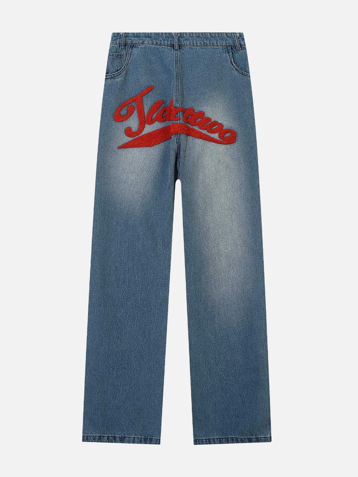 Flocked Letter Y2K Jeans - Retro 90s Grunge Outfit for Summer Parties & Club Nights