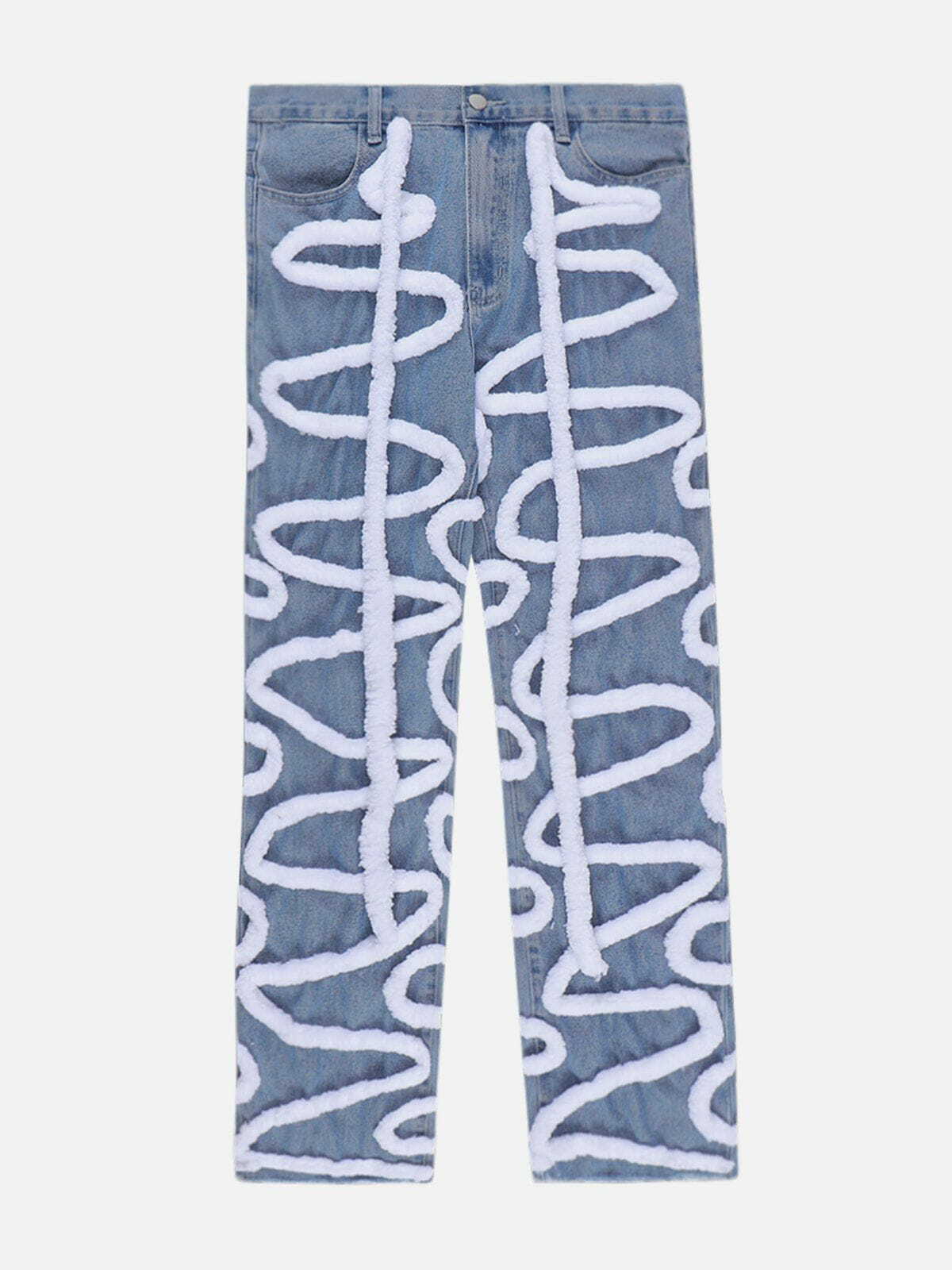 Flocked Line Design Y2K Jeans - Retro 90s Grunge Outfit for Summer Parties & Clubbing