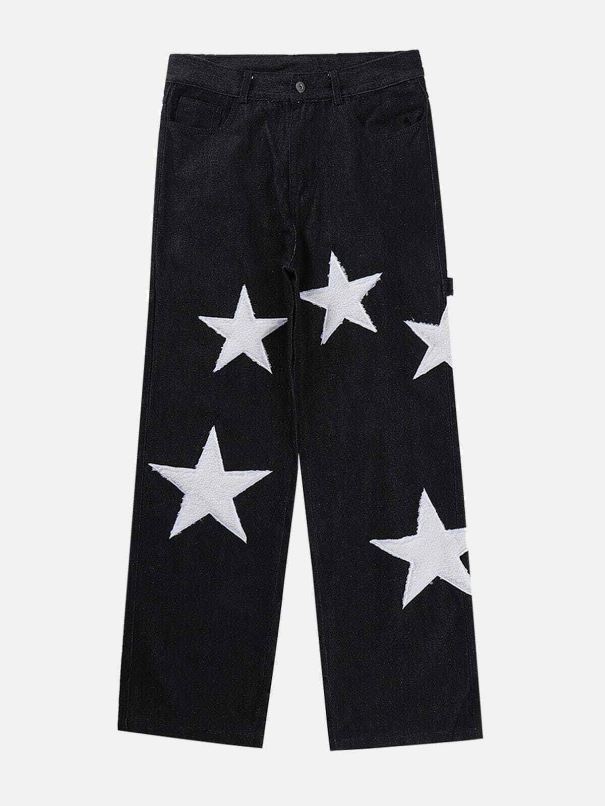 Flocked Pentagram Jeans - Y2K Grunge Outfit for Summer Parties & Retro 90s Vibes