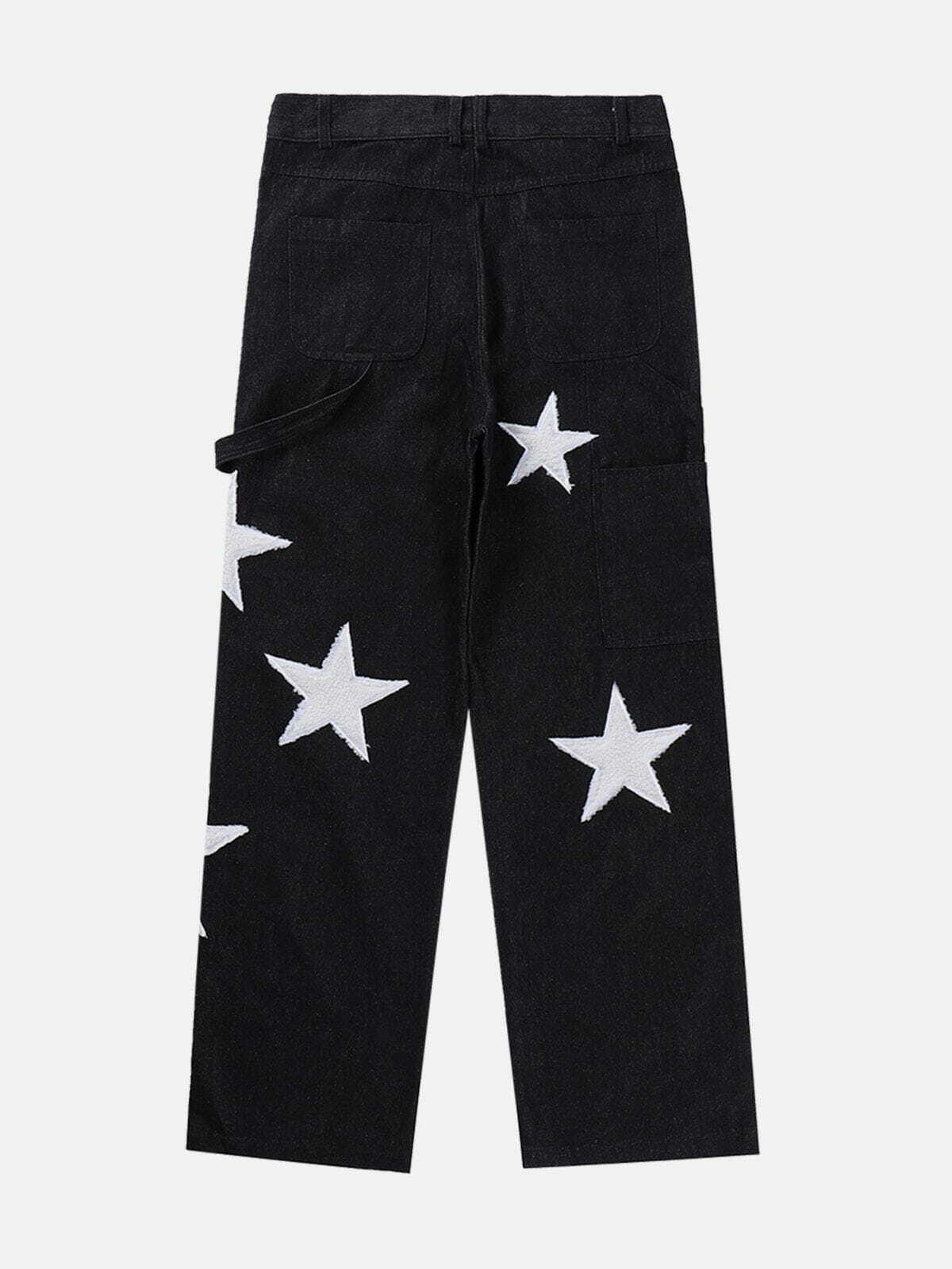 Flocked Pentagram Jeans - Y2K Grunge Outfit for Summer Parties & Retro 90s Vibes