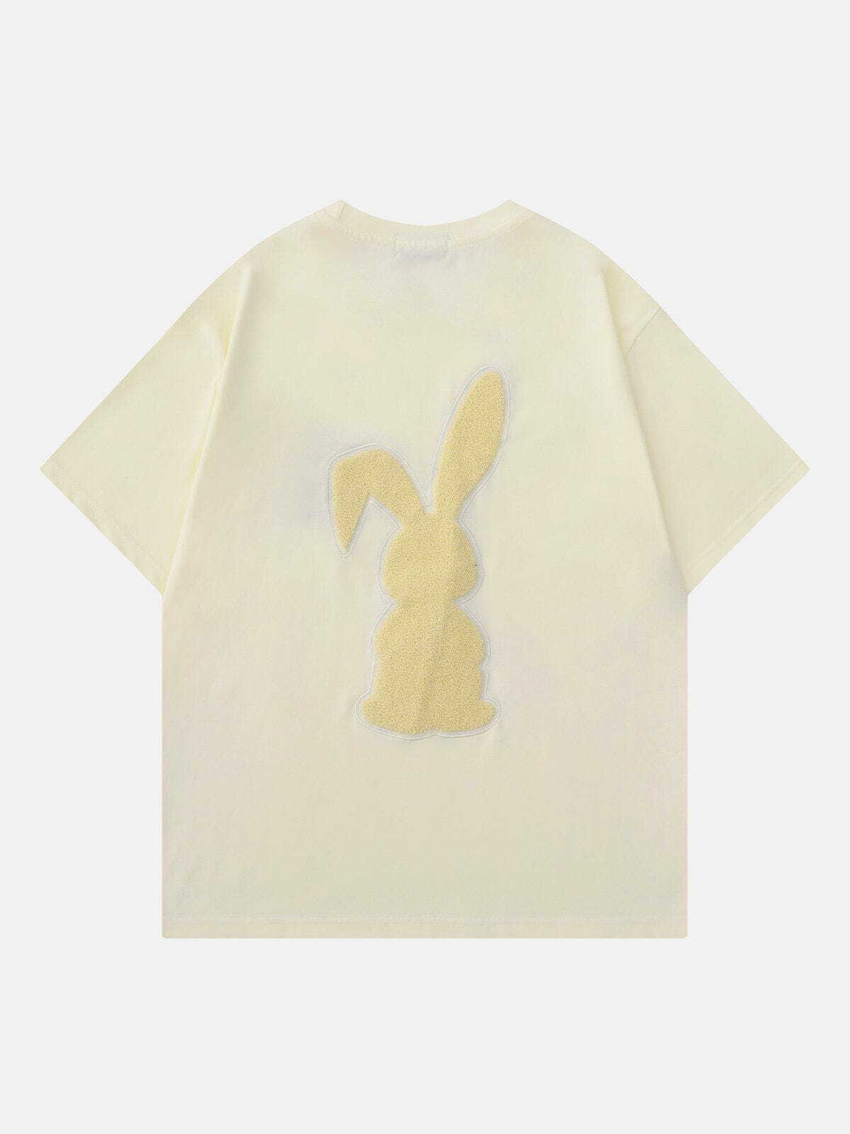 Flocked Rabbit Print Y2K Baby Tee - Retro 90s Grunge Summer Outfit for Women