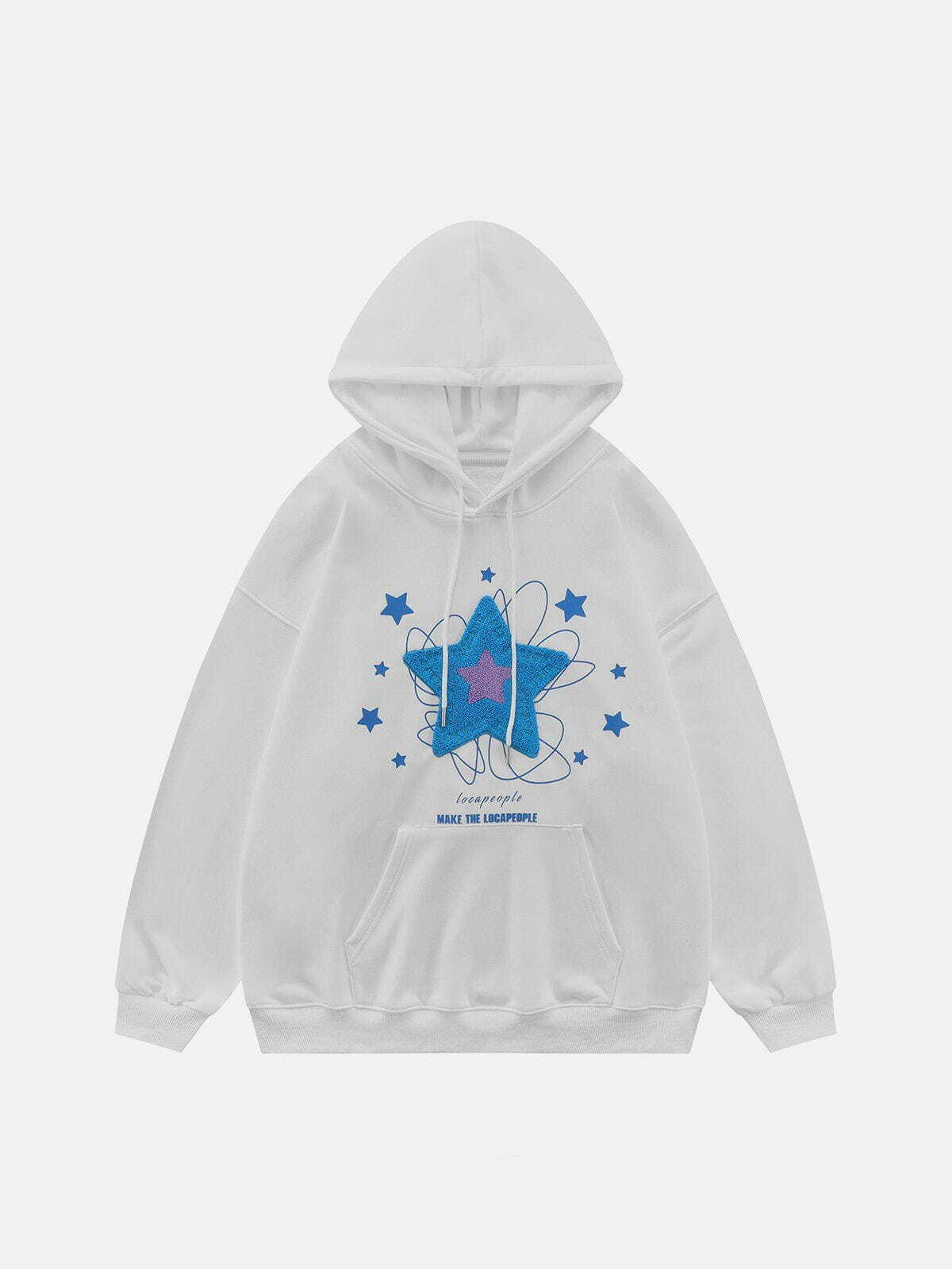 Flocked Star Hoodie - Y2K Grunge Outfit, Retro 90s Fashion, Summer Party Essential