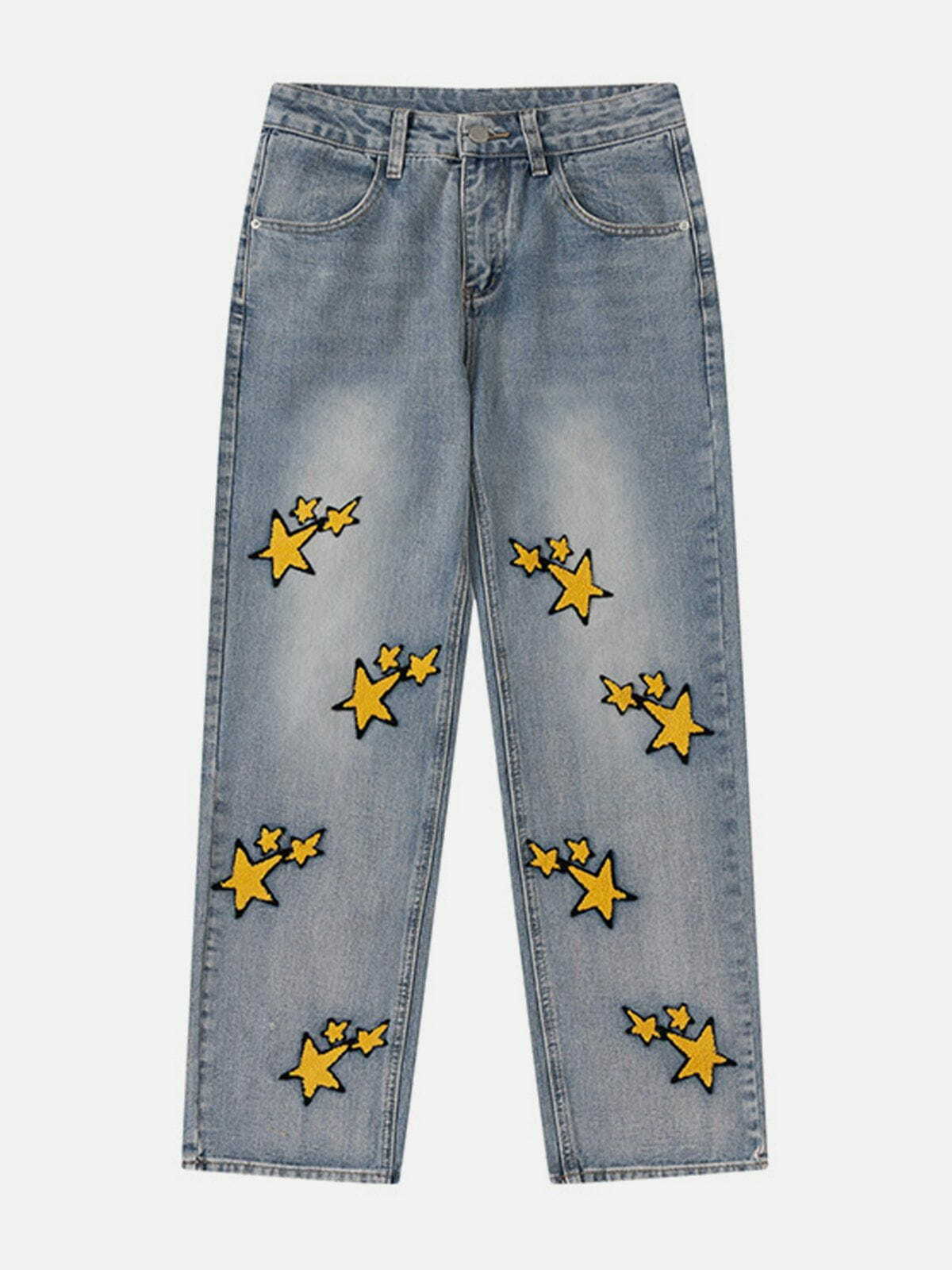 Flocked Star Jeans: Y2K Grunge Outfit for Summer Parties, Retro 90s Style & Club Looks