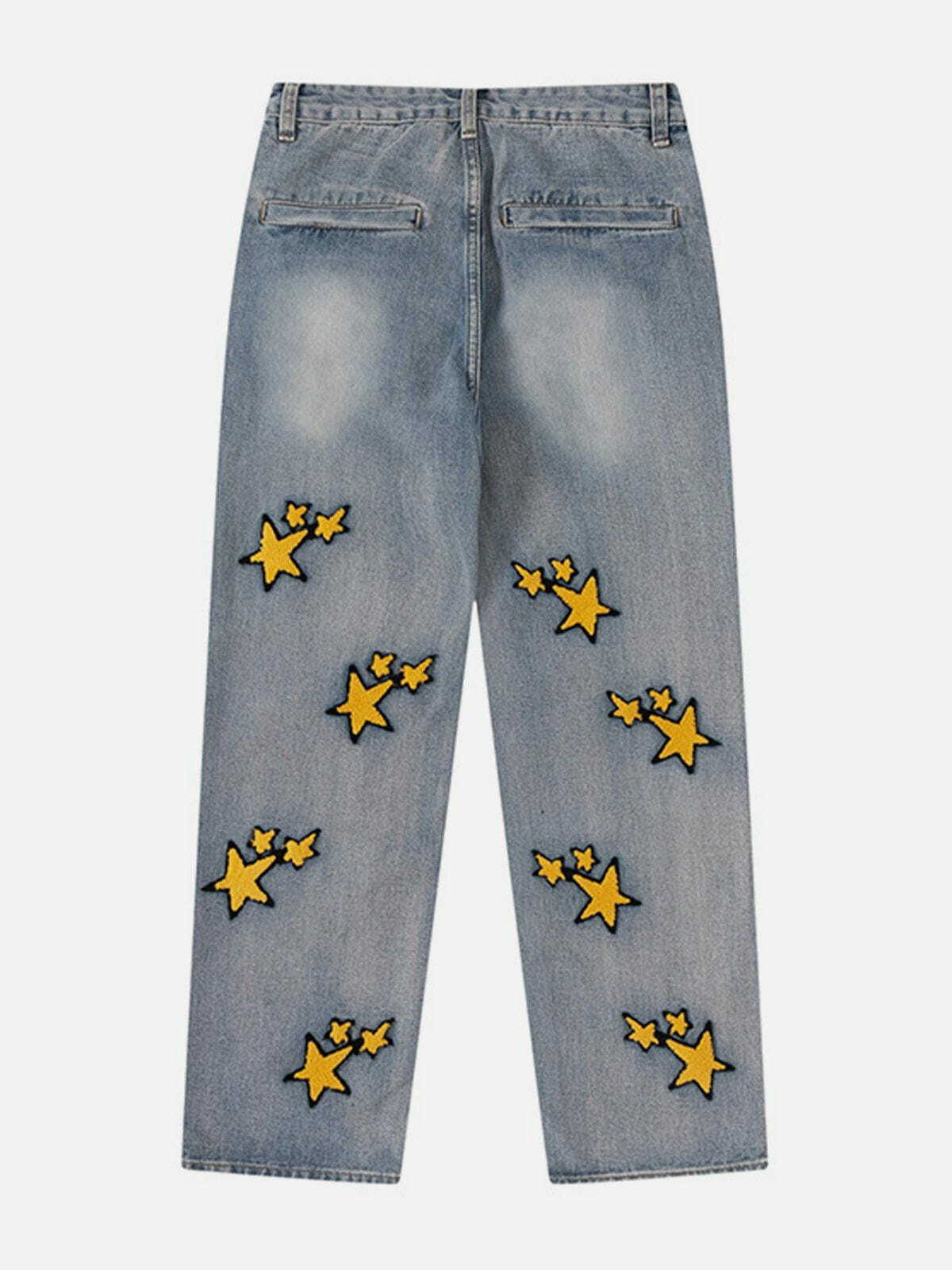 Flocked Star Jeans: Y2K Grunge Outfit for Summer Parties, Retro 90s Style & Club Looks