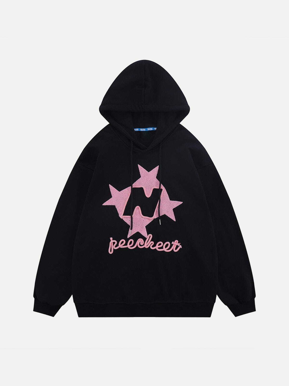 Flocked Stars Print Y2K Hoodie - Retro 90s Grunge Style for Summer Parties & Outfits