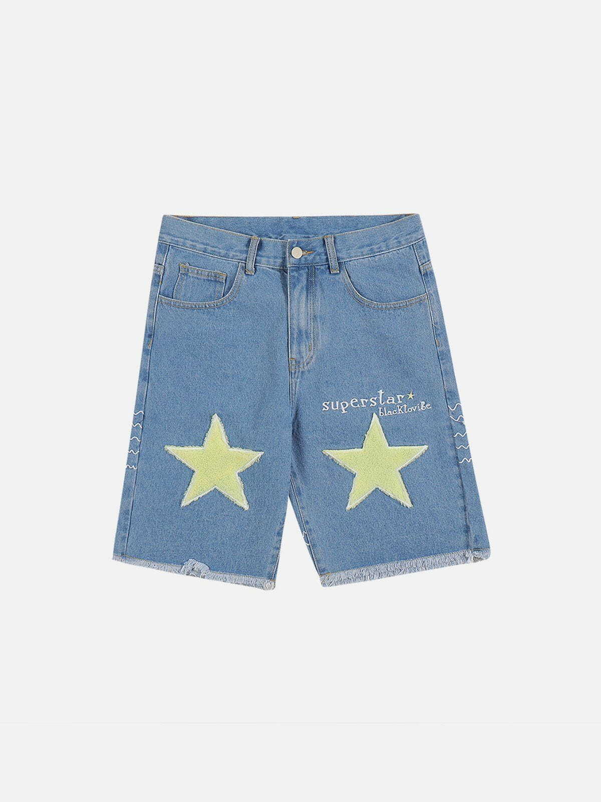 Flocking Star Y2K Denim Shorts - Retro 90s Grunge Summer Outfit for Trendy Women