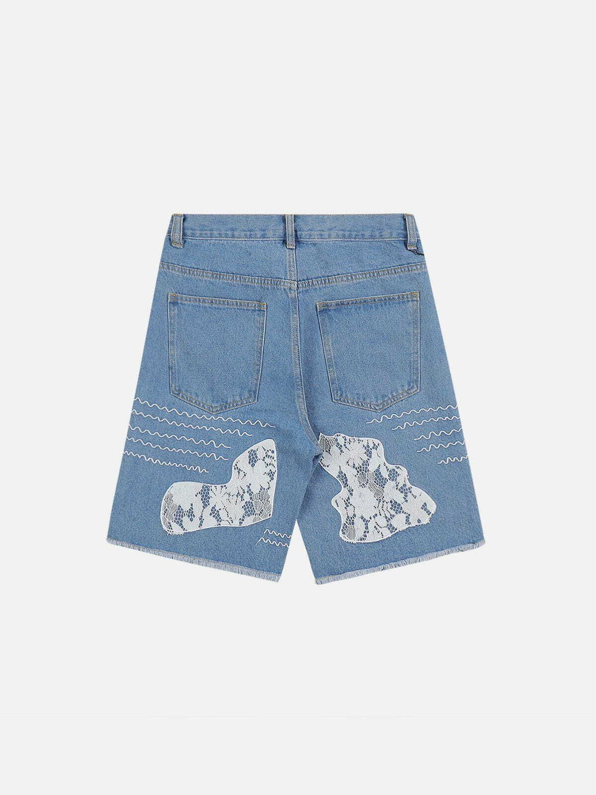 Flocking Star Y2K Denim Shorts - Retro 90s Grunge Summer Outfit for Trendy Women