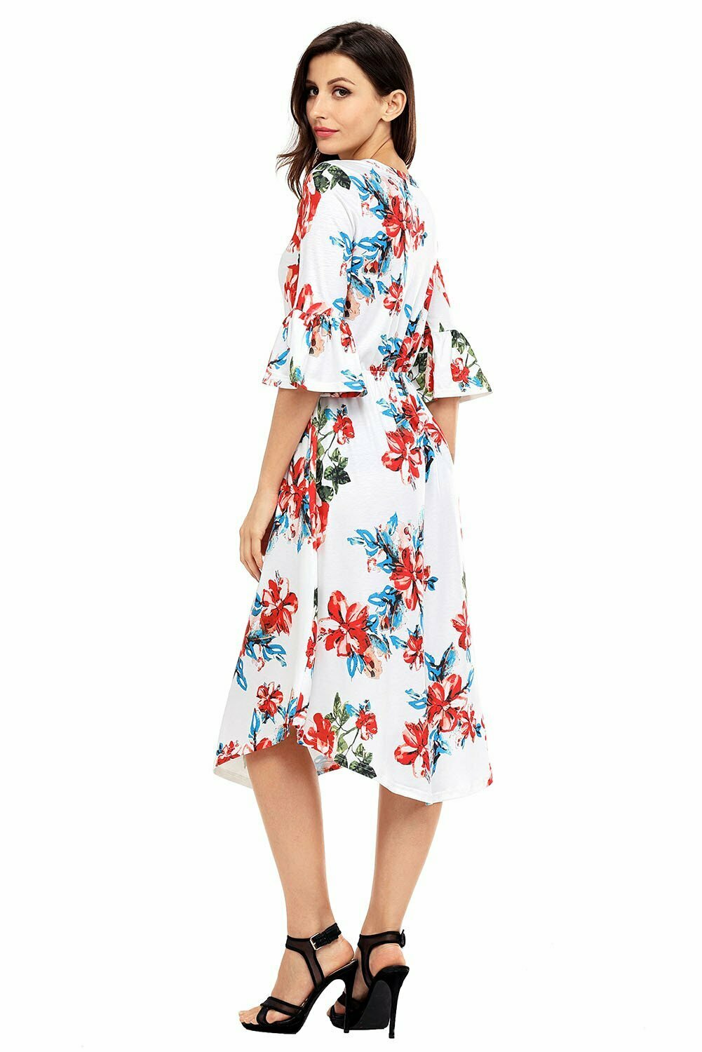 Floral Print Bell Sleeve Midi Dress - Y2K Aesthetic, Coquette Style, Vintage Vibes