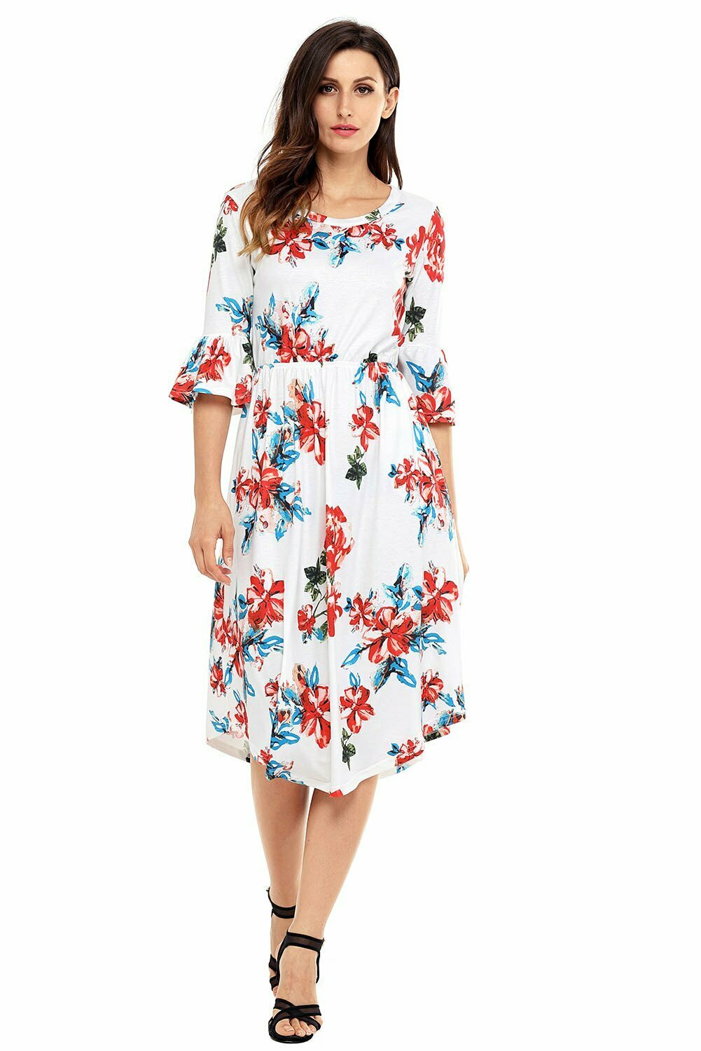 Floral Print Bell Sleeve Midi Dress - Y2K Aesthetic, Coquette Style, Vintage Vibes