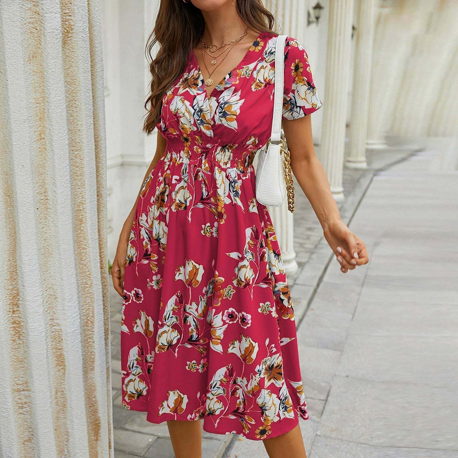 Floral Printed V-Neck Midi Dress - Y2K Aesthetic, Coquette Style, Cute & Comfy Fashion