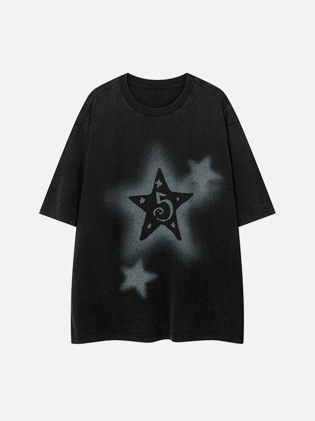 Fuzzy Star Washed Tee - Y2K Grunge Top for Summer, 90s Party & Retro Style Outfits