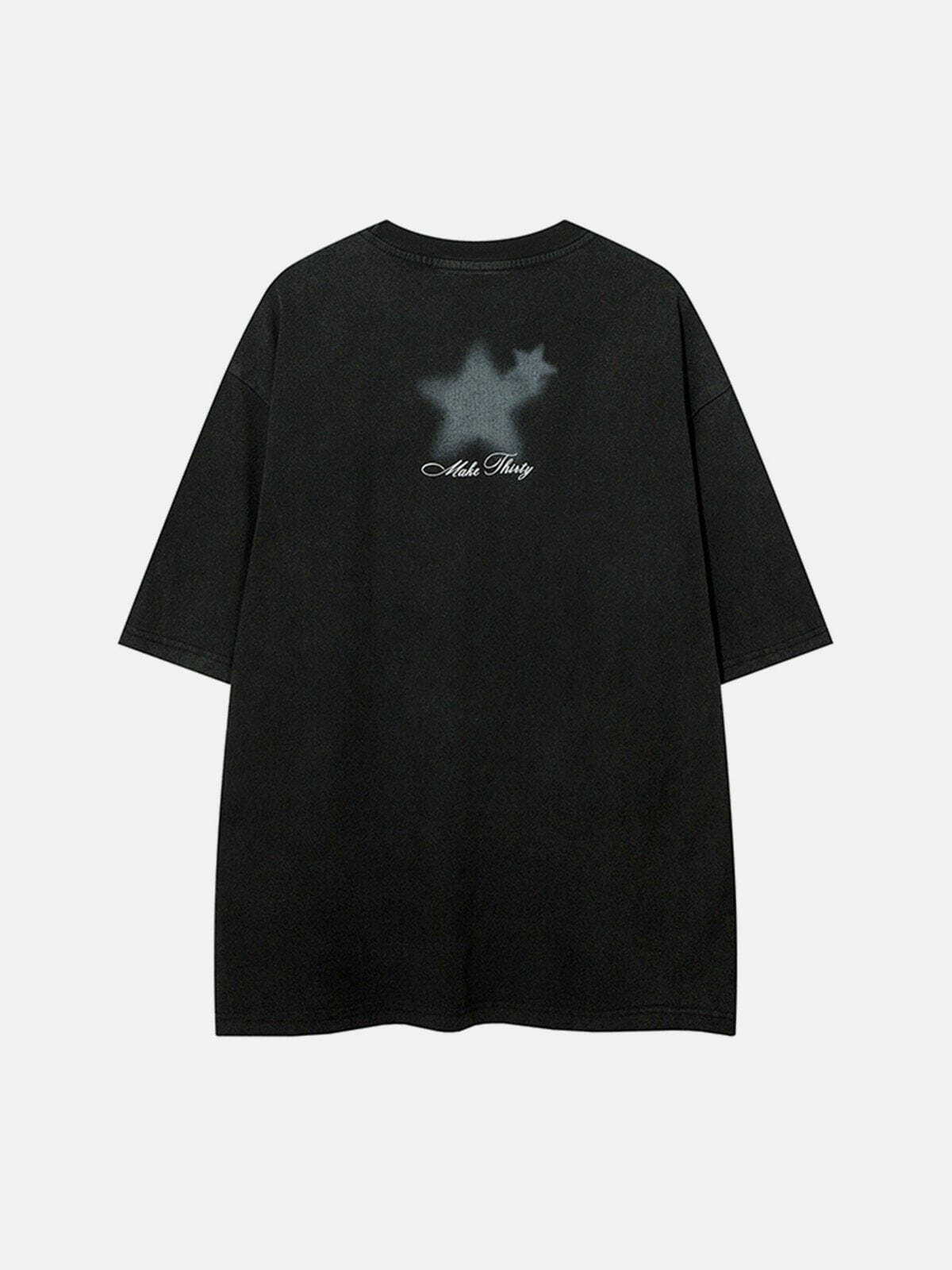 Fuzzy Star Washed Tee - Y2K Grunge Top for Summer, 90s Party & Retro Style Outfits